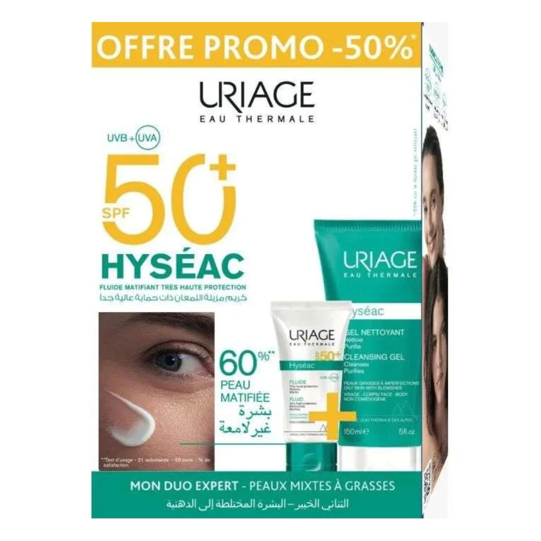Pack Hyséac Fluide SPF50 50ml + Eau Micellaire 50ml Offerte